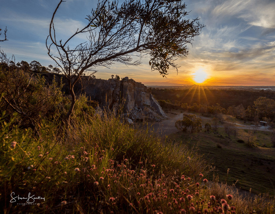 Sunset over Stathams Quarry in the Gooseberry Hill National Park Perth Hills