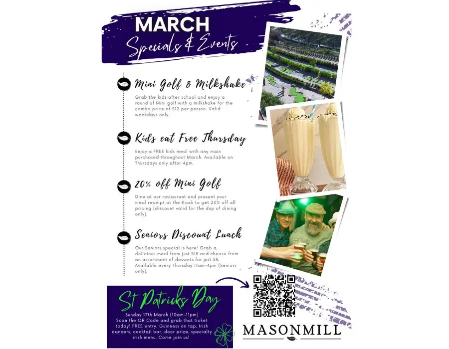 Masonmill March Specials & Events